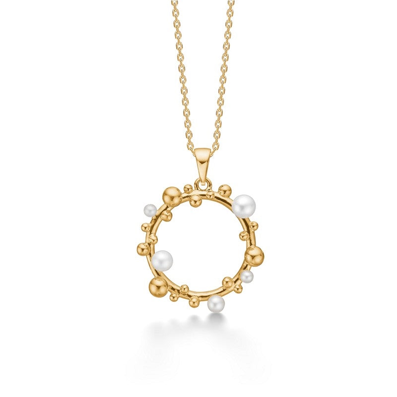 Bubbles n' Pearls halskæde i 14 kt guld med kulturperler fra Mads Z, 40–45 cm